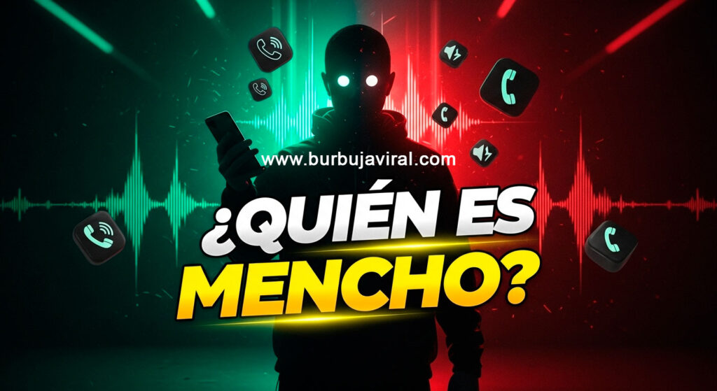 Silueta misteriosa con teléfono rodeada de efectos dramáticos explicando el origen del meme viral Soy Mencho